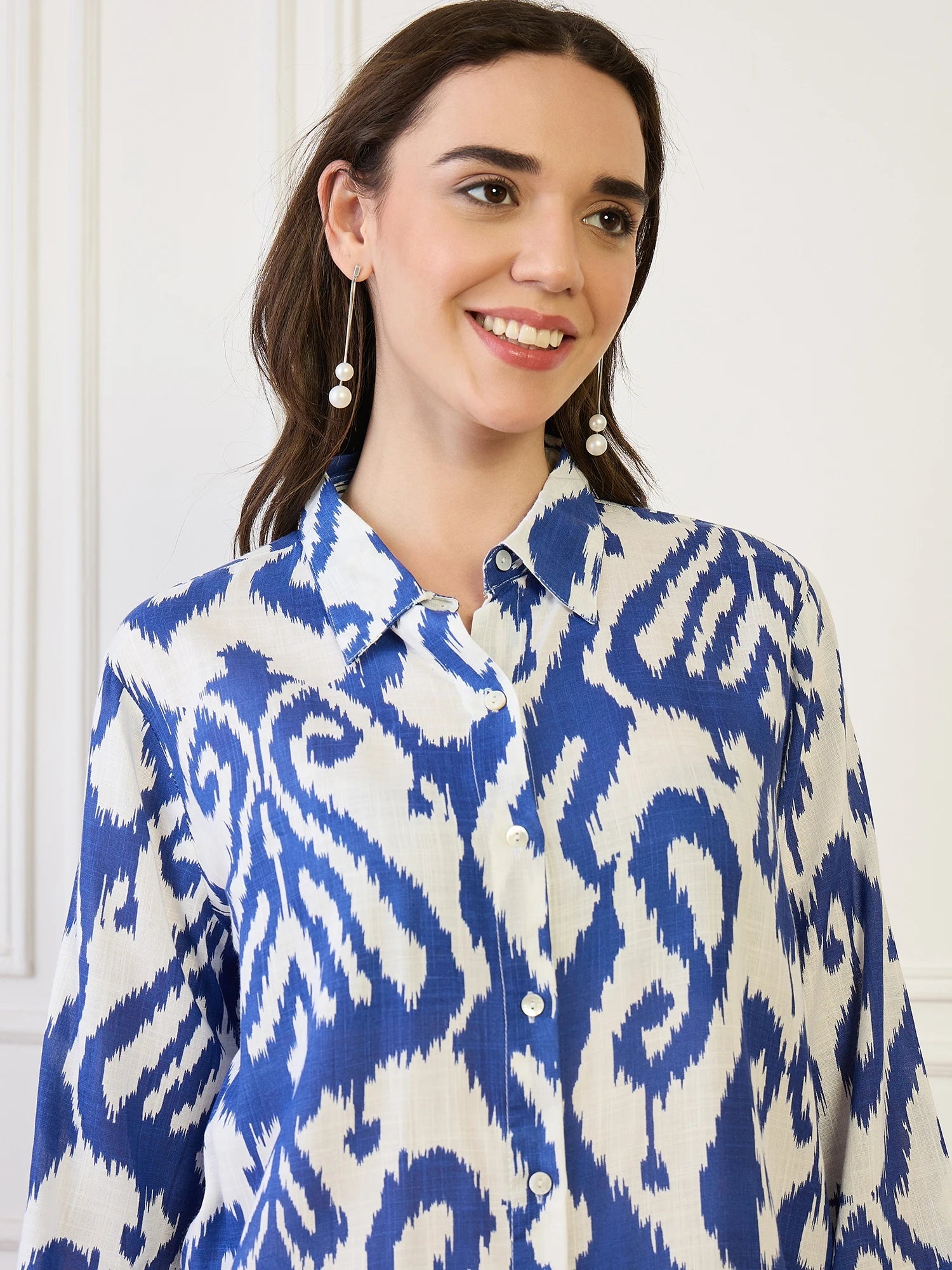 Blue Ikkat Printed Shirt & Trouser Co-Ord Set