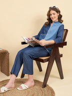 Blue Embroidered Tunic and Trouser Co-Ords Set