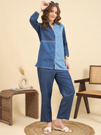 Blue Embroidered Tunic and Trouser Co-Ords Set