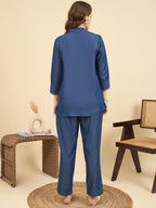 Blue Embroidered Tunic and Trouser Co-Ords Set