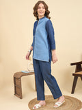 Blue Embroidered Tunic and Trouser Co-Ords Set