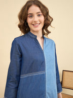 Blue Embroidered Tunic and Trouser Co-Ords Set