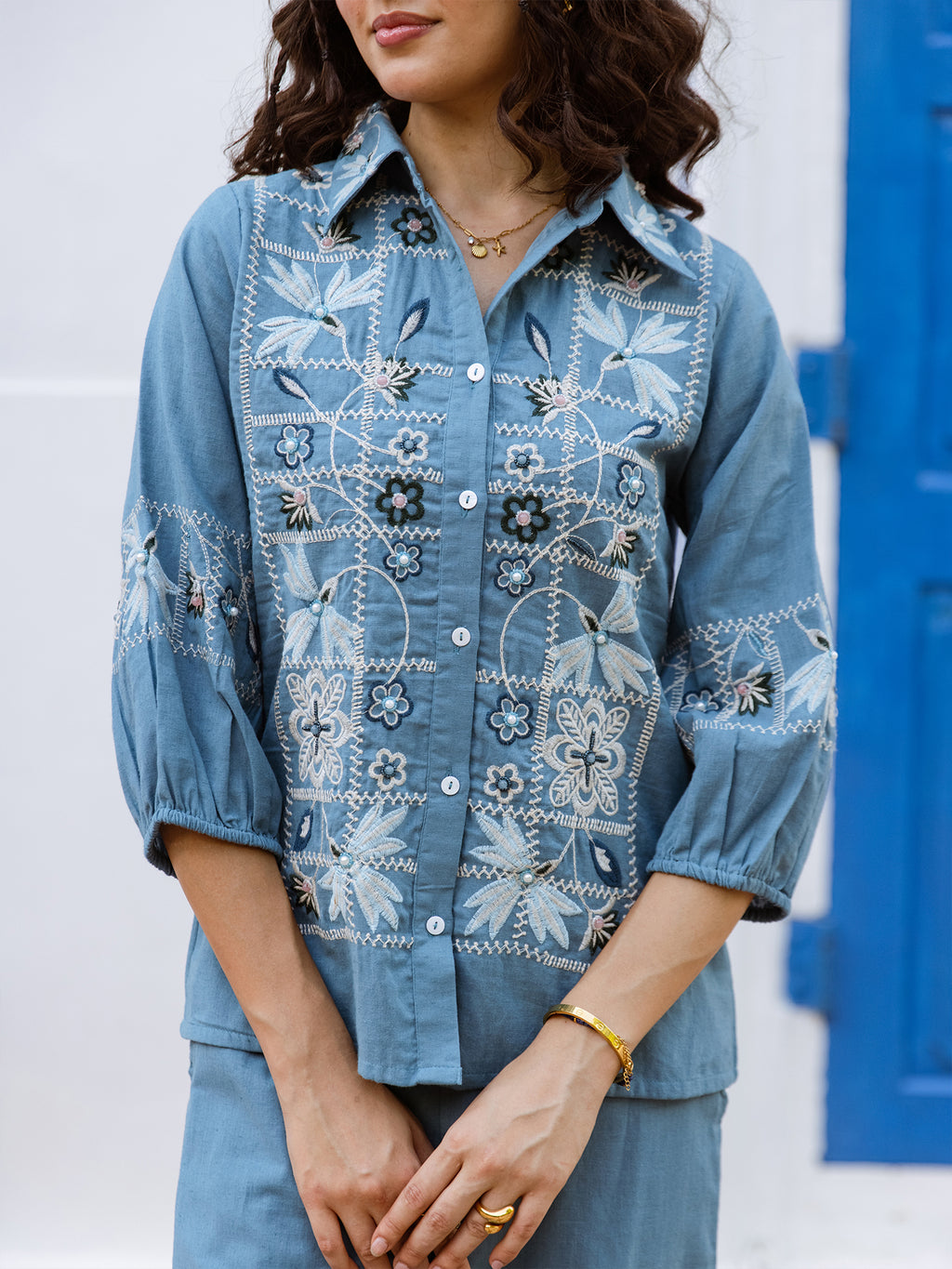 Cotton Embroidered Shirt With TrouserCo-Ords Set