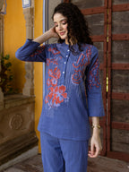 Cotton Embroidered Tunic With Trouser Co-Ords Set