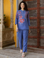 Cotton Embroidered Tunic With Trouser Co-Ords Set