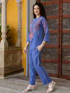 Cotton Embroidered Tunic With Trouser Co-Ords Set