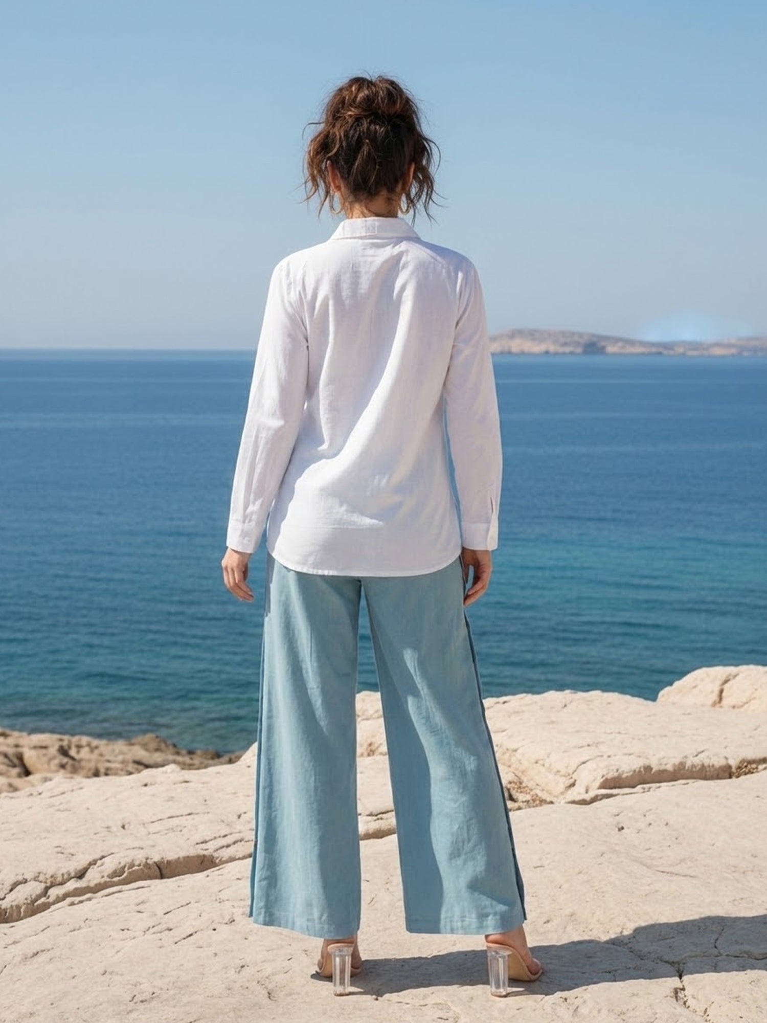 Zummer Layered Co-ord Set – Blue Cotton Shirt &amp; Palazzos