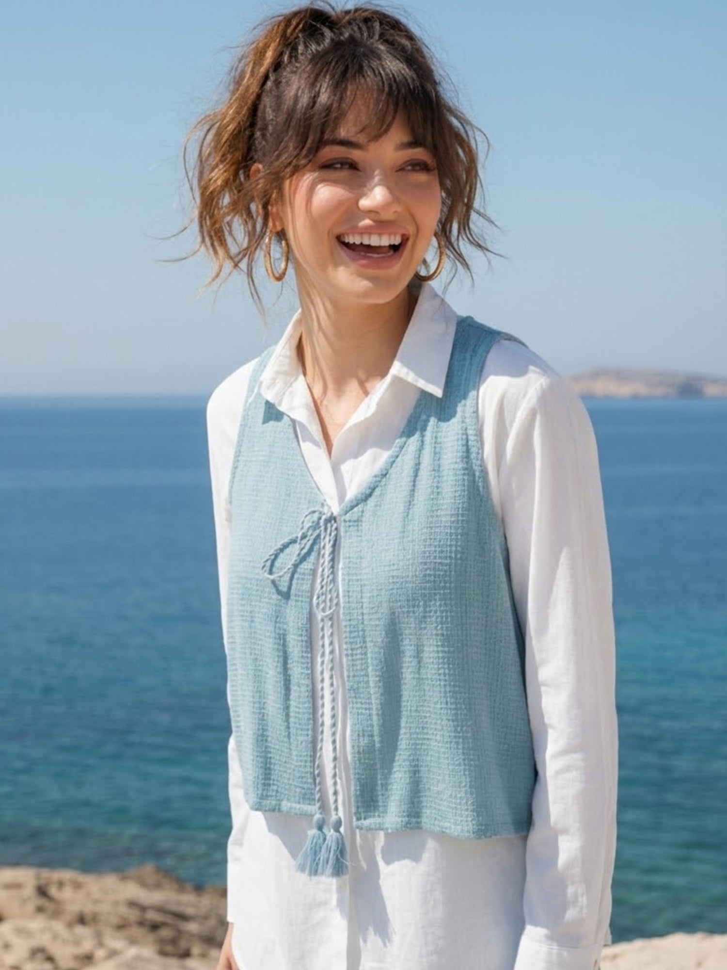 Zummer Layered Co-ord Set – Blue Cotton Shirt &amp; Palazzos