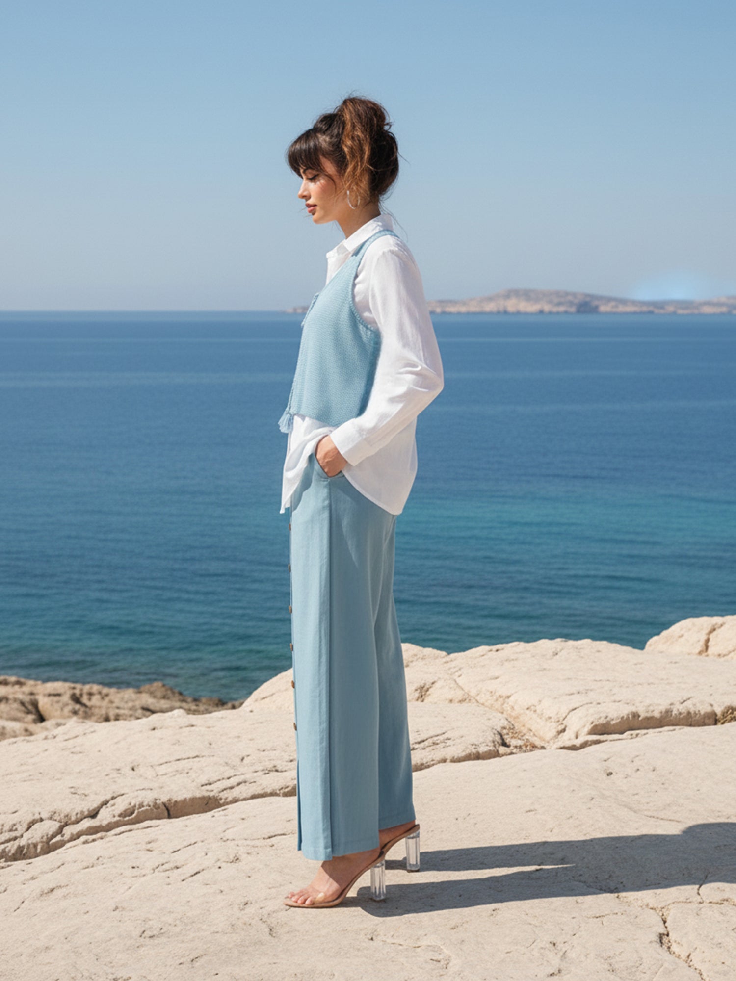 Zummer Layered Co-ord Set – Blue Cotton Shirt &amp; Palazzos
