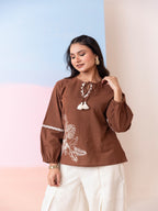 Cotton Embroidered Tunic With Pleated Wide-Leg Trouser Co-Ords Set