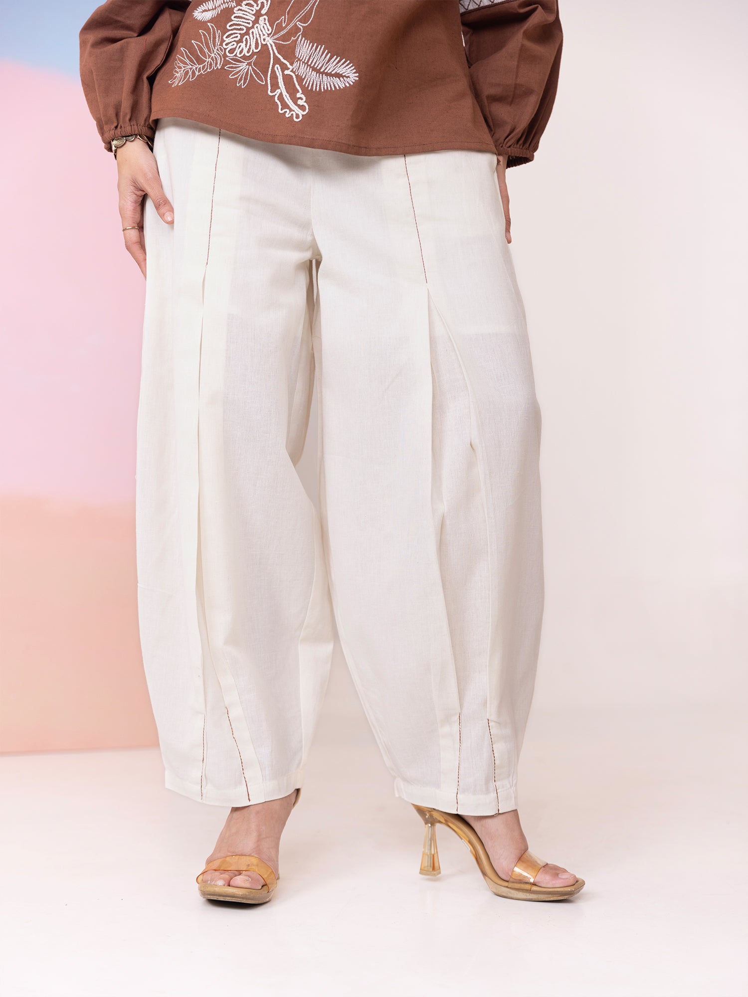 Cotton Embroidered Tunic With Pleated Wide-Leg Trouser Co-Ords Set