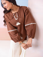 Cotton Embroidered Tunic With Pleated Wide-Leg Trouser Co-Ords Set