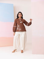 Cotton Embroidered Tunic With Pleated Wide-Leg Trouser Co-Ords Set