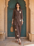 Zummer Women Brown Embellished Cotton Co-Ord Set