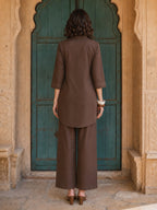 Zummer Women Brown Embellished Cotton Co-Ord Set