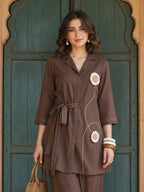 Zummer Women Brown Embellished Cotton Co-Ord Set