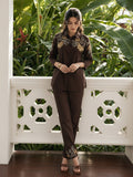 Zummer Brown Embroidered Cotton Co-Ord Set for Women