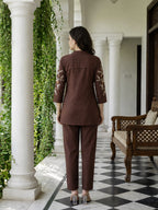 Zummer Embroidered Co-ord Set – Brown Tunic & Trousers