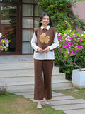Zummer Coffee Brown Appliqué Jacket Co-Ord Set for Women