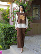 Zummer Coffee Brown Appliqué Jacket Co-Ord Set for Women