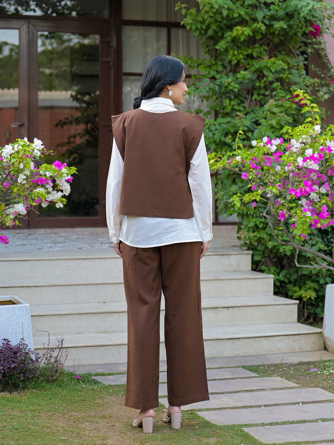 Zummer Coffee Brown Appliqué Jacket Co-Ord Set for Women