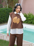 Zummer Coffee Brown Appliqué Jacket Co-Ord Set for Women