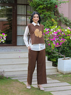 Zummer Coffee Brown Appliqué Jacket Co-Ord Set for Women