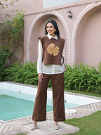 Zummer Coffee Brown Appliqué Jacket Co-Ord Set for Women