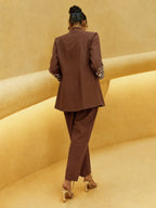 Zummer Women’s Brown Embroidered Co-Ord Set with Mandarin Collar Tunic & Trousers