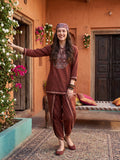 Zummer Women's Brown Printed Dhoti Co-Ord Set with Mandarin Collar