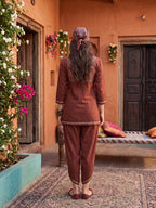 Zummer Women's Brown Printed Dhoti Co-Ord Set with Mandarin Collar