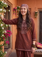 Zummer Women's Brown Printed Dhoti Co-Ord Set with Mandarin Collar