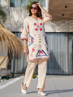Cotton Embroidered Tunic With Trouser Co-Ords Set