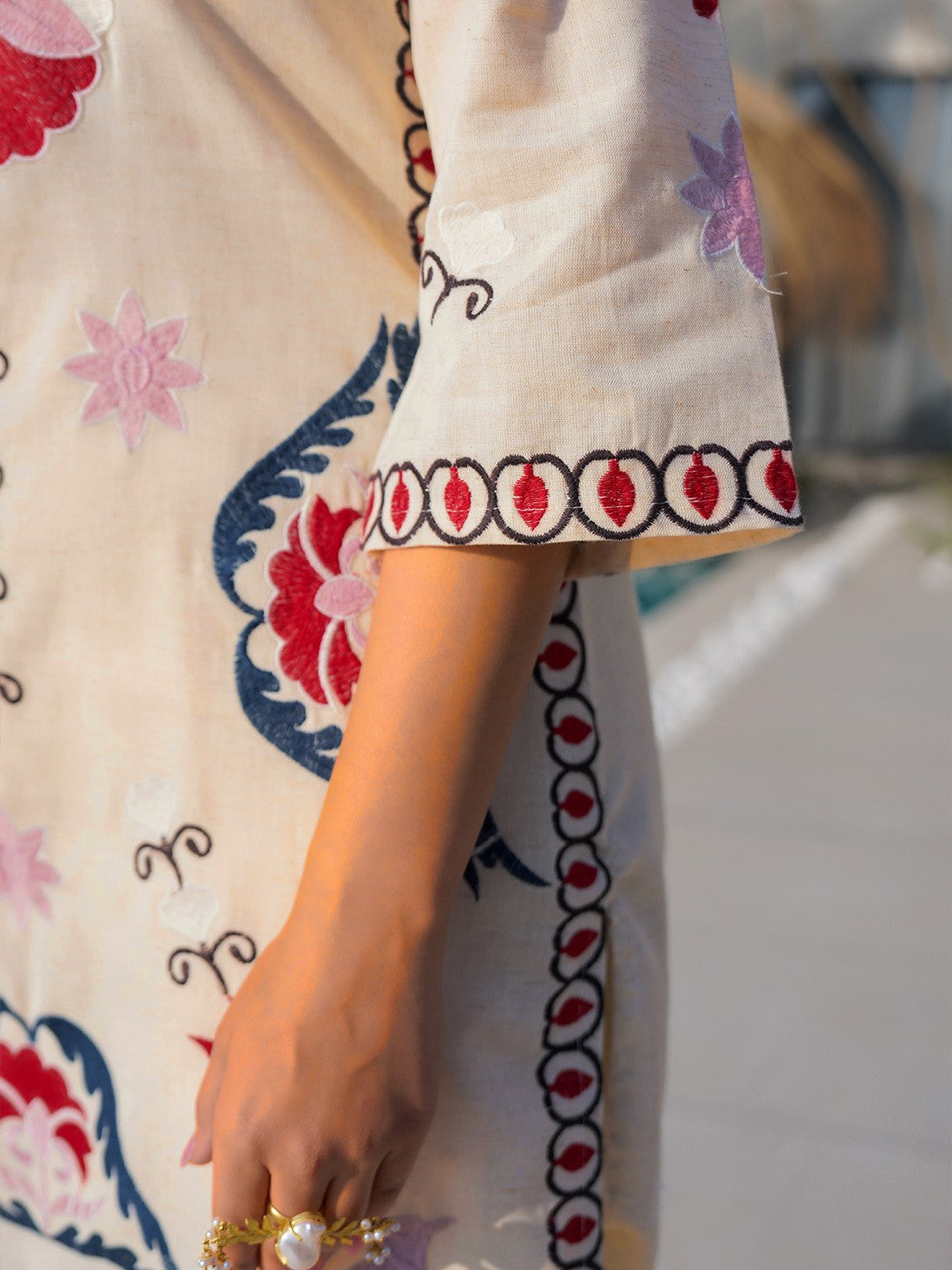 Cotton Embroidered Tunic With Trouser Co-Ords Set
