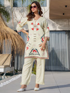 Cotton Embroidered Tunic With Trouser Co-Ords Set