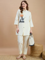 Cotton Colourblocked Tunic With Trouser Co-Ords Set