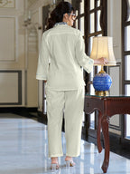 Cotton Geometric Embroidered Shirt With Trouser Co-Ords Set