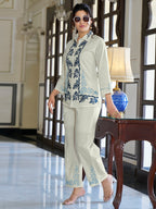 Cotton Geometric Embroidered Shirt With Trouser Co-Ords Set