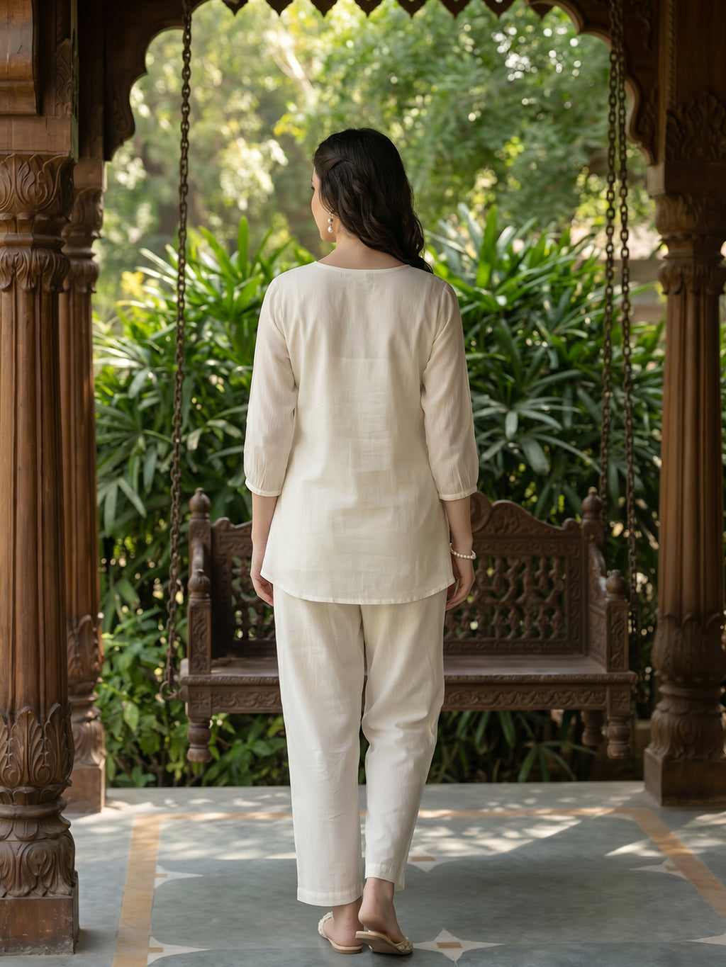 Zummer Embroidered Co-ord Set – Cream Tunic & Trousers
