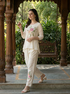 Zummer Embroidered Co-ord Set – Cream Tunic & Trousers