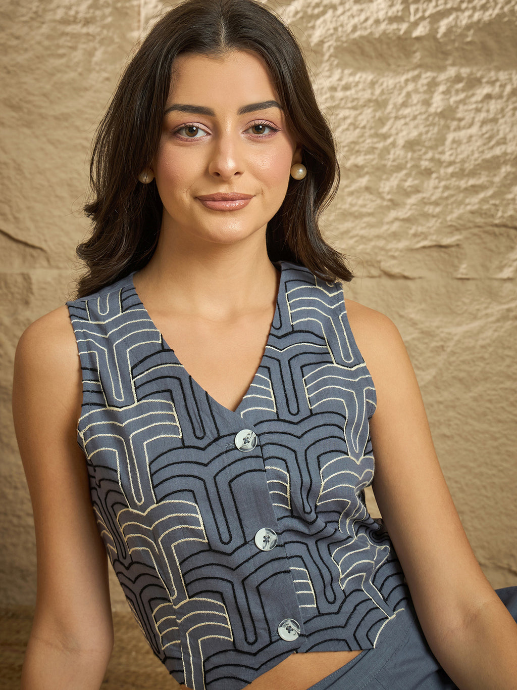 Zummer Cotton Embroidered Top & Palazzo Co-Ord Set