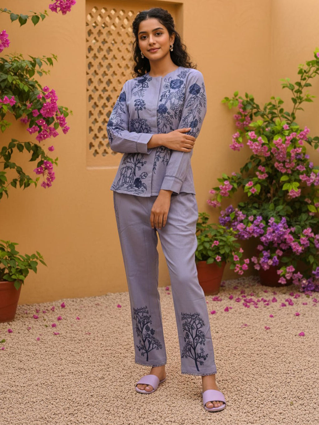 Cotton Embroidered Shirt With TrouserCo-Ords Set