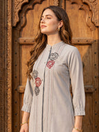 Zummer Grey Embellished Cotton Co-Ord Set for Women