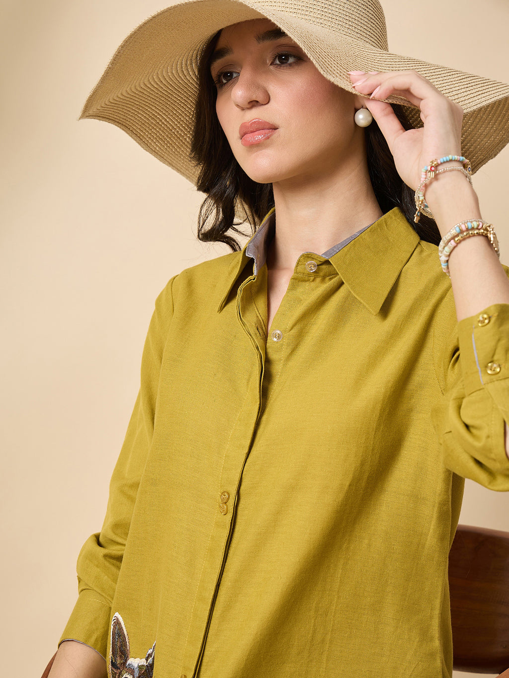 Zummer Mustard Cotton Animal Embroidered Tunic & Trouser Co-Ord Set