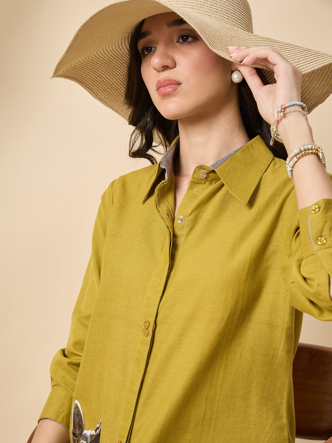Zummer Mustard Cotton Animal Embroidered Tunic & Trouser Co-Ord Set