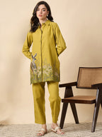 Zummer Mustard Cotton Animal Embroidered Tunic & Trouser Co-Ord Set
