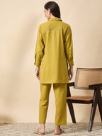 Zummer Mustard Cotton Animal Embroidered Tunic & Trouser Co-Ord Set