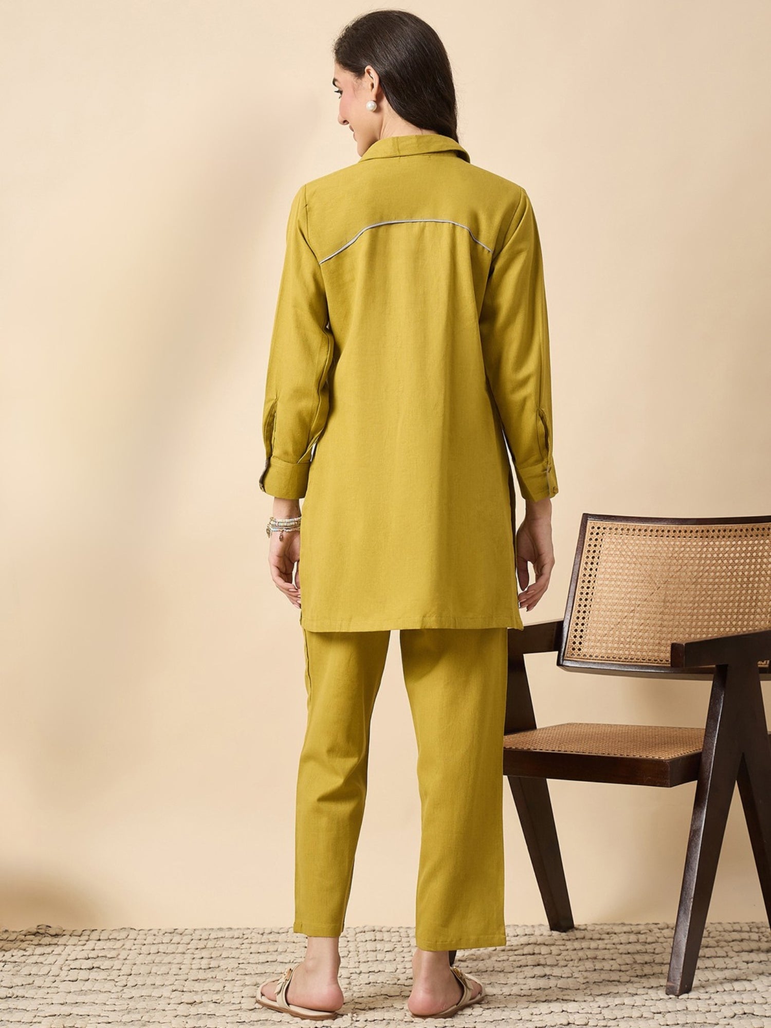 Zummer Mustard Cotton Animal Embroidered Tunic & Trouser Co-Ord Set
