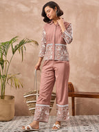 Floral Embroidered Shirt With Trouser Co-Ords Set