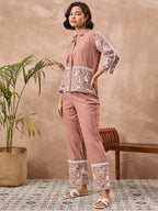 Floral Embroidered Shirt With Trouser Co-Ords Set